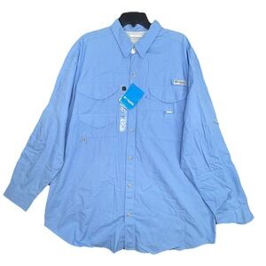 New Columbia PFG Light Blue Long Sleeve Bonehead Fishing Shirt Men's 1X